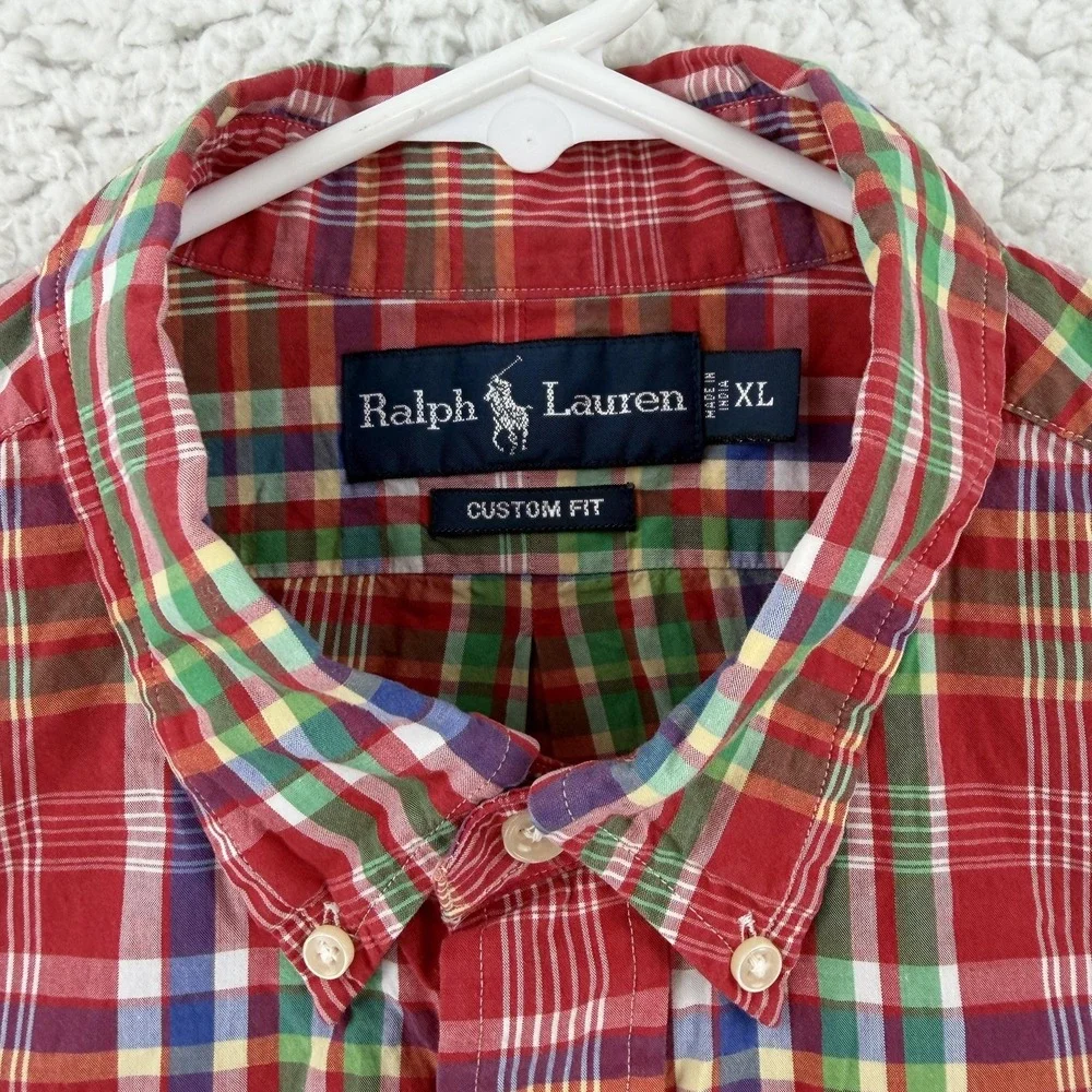 Ralph Lauren Shirt Mens XL Red Plaid Long Sleeve Button Down Pony Custom Fit